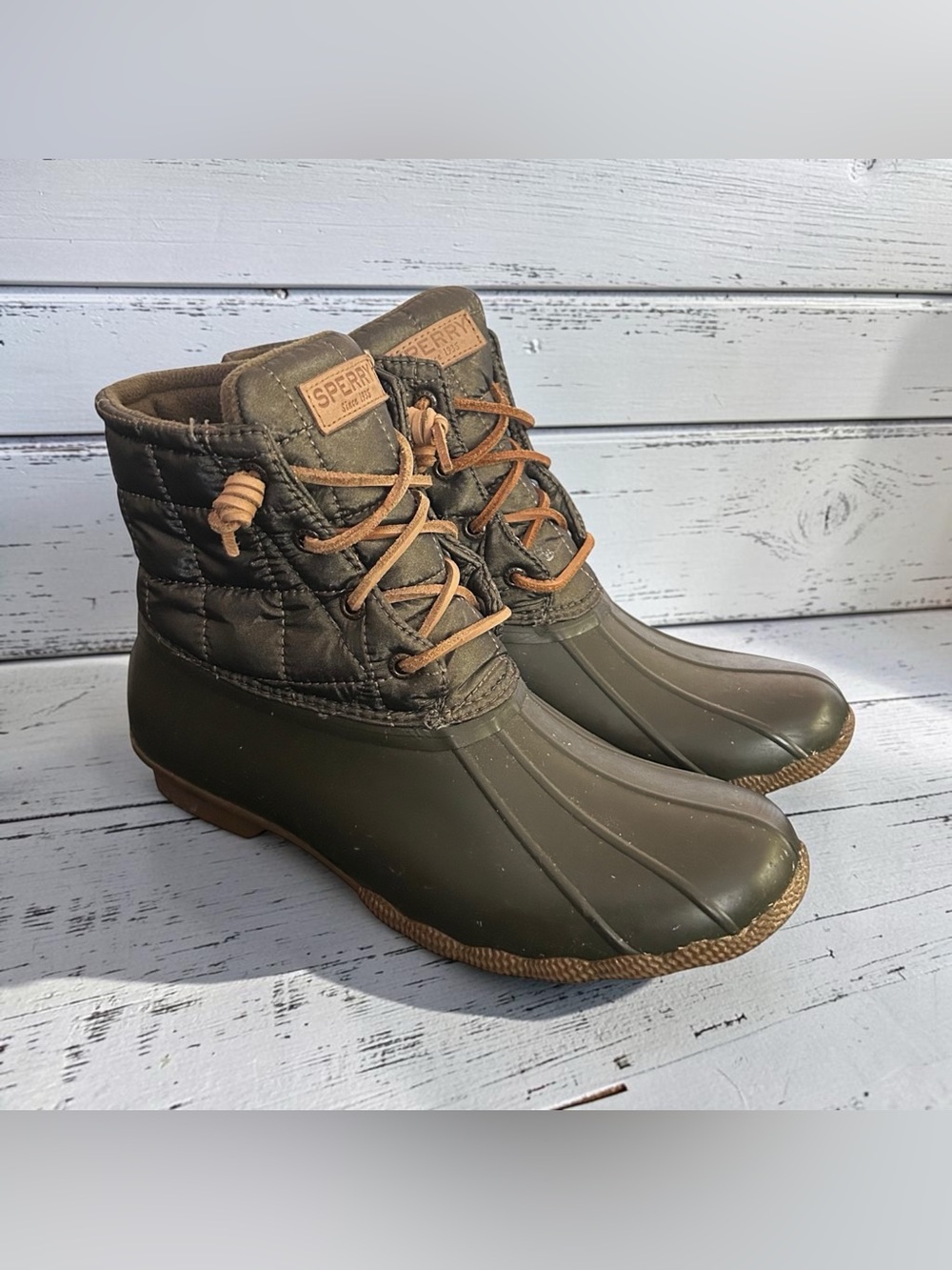 Sperry Women’s STS80753 Olive Green Duck Boots Size 9.5
